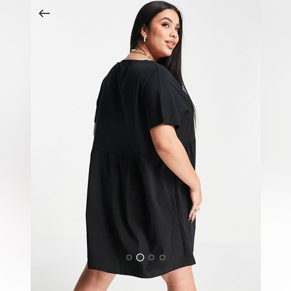 Black Curve button up mini smock dress with pockets - Picture 2 of 4